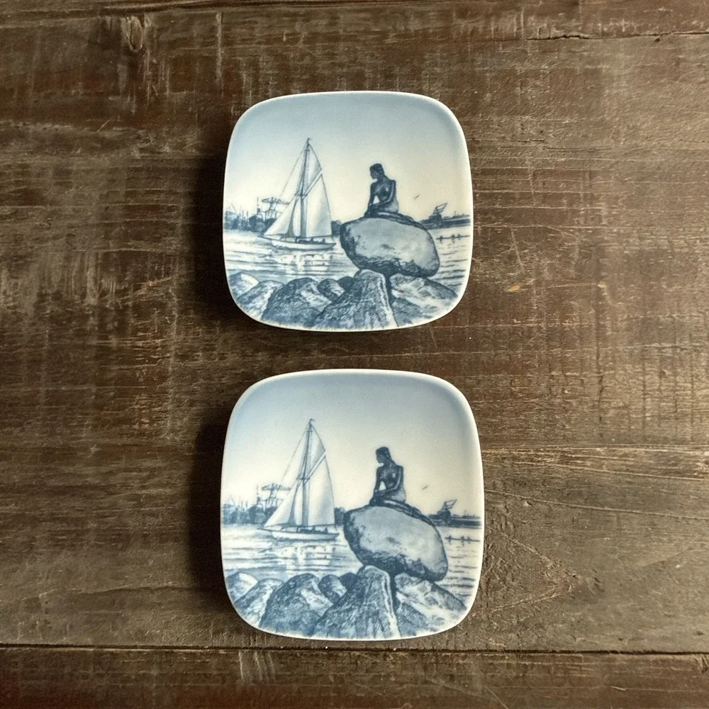 Bing & Grondahl Langelinie Mini Plates Kjeld Bonfils Mermaid Set of 2 9705/708‎